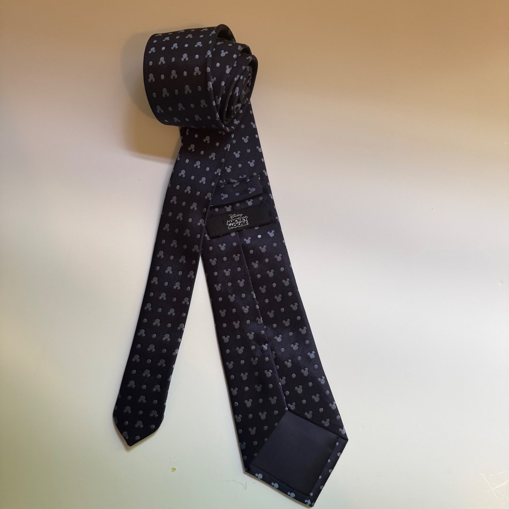 Disney Mickey Mouse Necktie OS Navy Blue Silk Polka Dot Character FAC-047716 - Picture 3 of 5